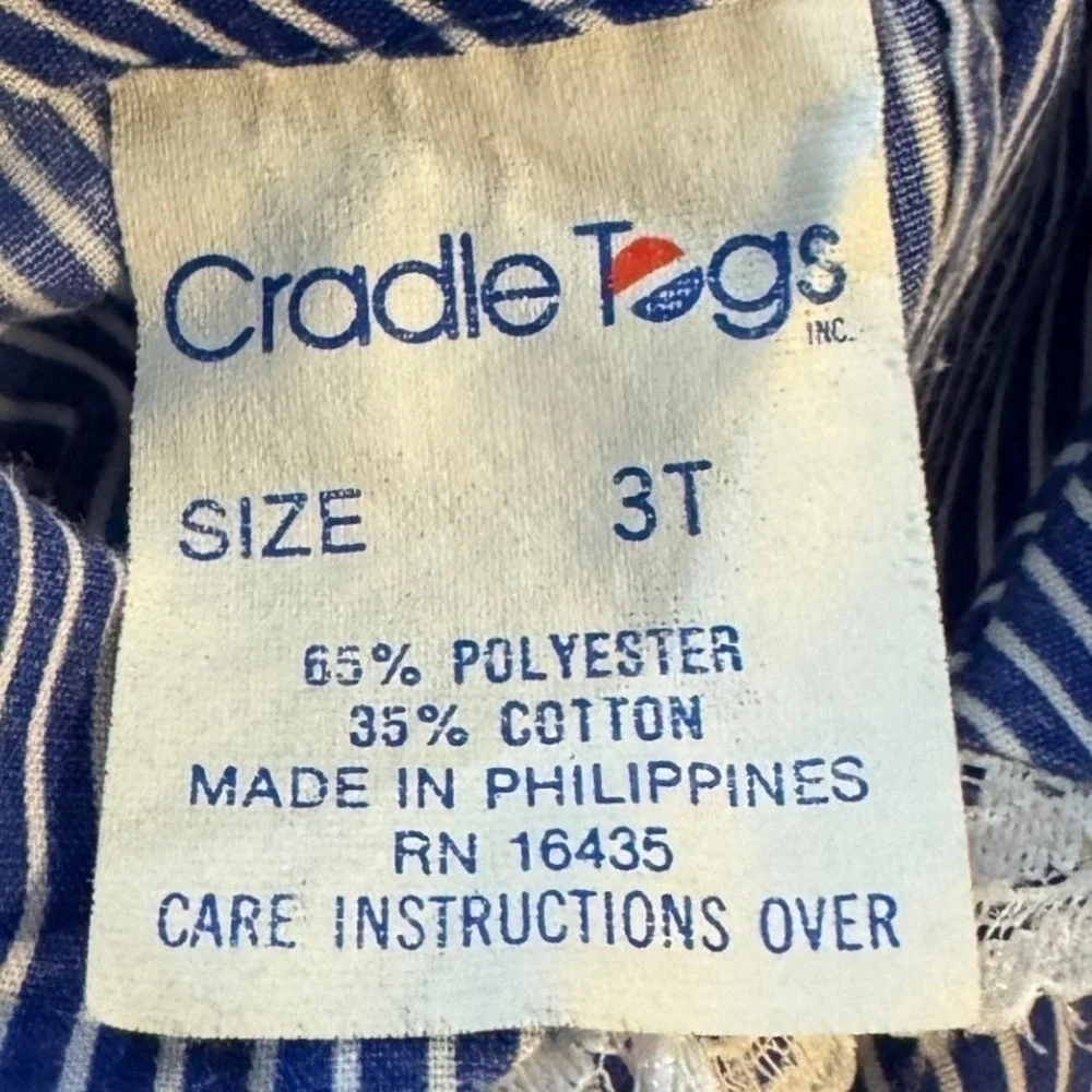Toddler Girls Pinafore Dress 2T 3T Blue White Prairie Cottagecore Summer 80s Vtg